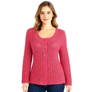 Talbots Sweater Cardigan Medium Y2K Pink Hand Knit Cottagecore